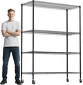Whitmor 4 Tier Storage Shelves with Wheels, Heavy Duty Metal Shelving Unit, 625 lbs Capacity per Shelf, 2500 lbs Total for Kitchen, Garage, Plant, 55" L x 24" W x 72" H, Black by Whitmor