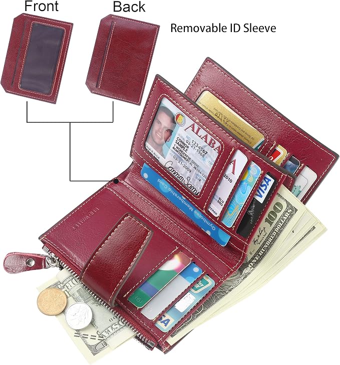 Small Compact Women Wallet RFID Blocking Genuine Leather Bifold Purse with ID Windows - Image 2