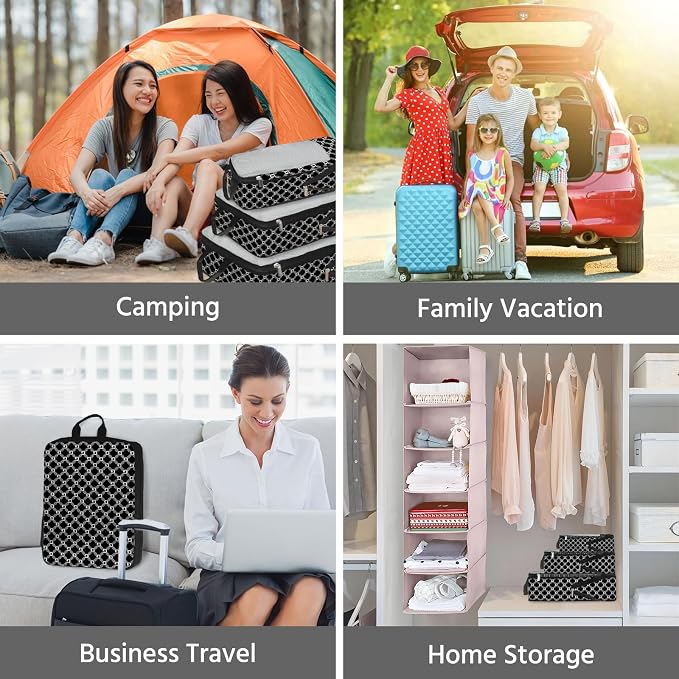 7 Pcs Compression Packing Cubes for Travel, Waterproof Suitcase Luggage Backpack Organizer with Toiletry Bag Travel Essentials for Women/Men-Plaid - Image 7