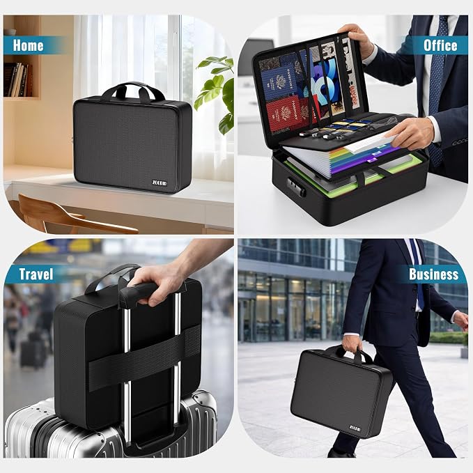 Fireproof Document Bag with Lock, Soft-Shell File Organizer, Black | Water-Resistant Zipper, Multi-Pocket Design, Portable Storage for Laptops, Passports, Certificates, Important Paperwork - Image 8