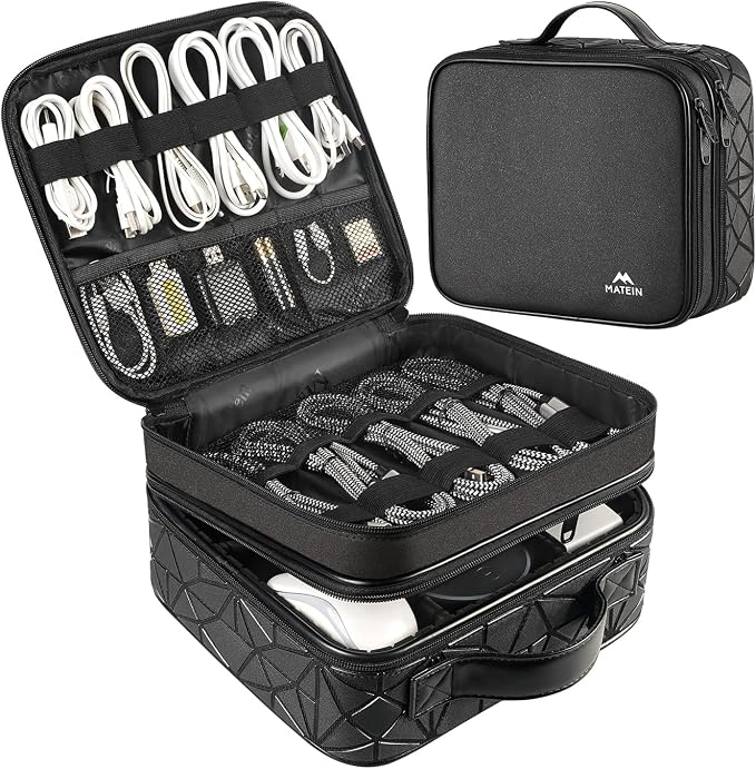 MATEIN Cable Organizer Bag, Travel Electronic Storage Cord Organizer Box | Tech Bag for Travel, Waterproof Charger Storage, Double Layer, Carrying Case for Cord, Shockproof, Portable, DJ Gifts, Black by MATEIN