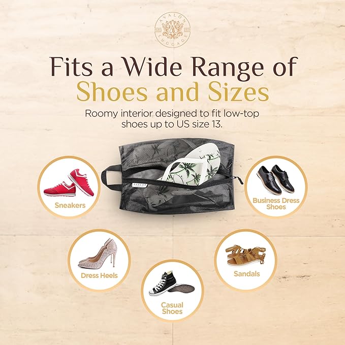 Shoe Bags for Travel - Footwear Organizer for Suitcases, Gym, Work Trips (Black Mesh) - Image 3