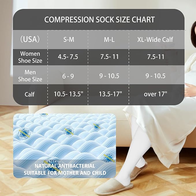 LEVSOX Cotton Compression Socks for Women&Men 20-30mmHg Knee High Cute Support Sock for Nurses Pregnancy Travel - Image 3