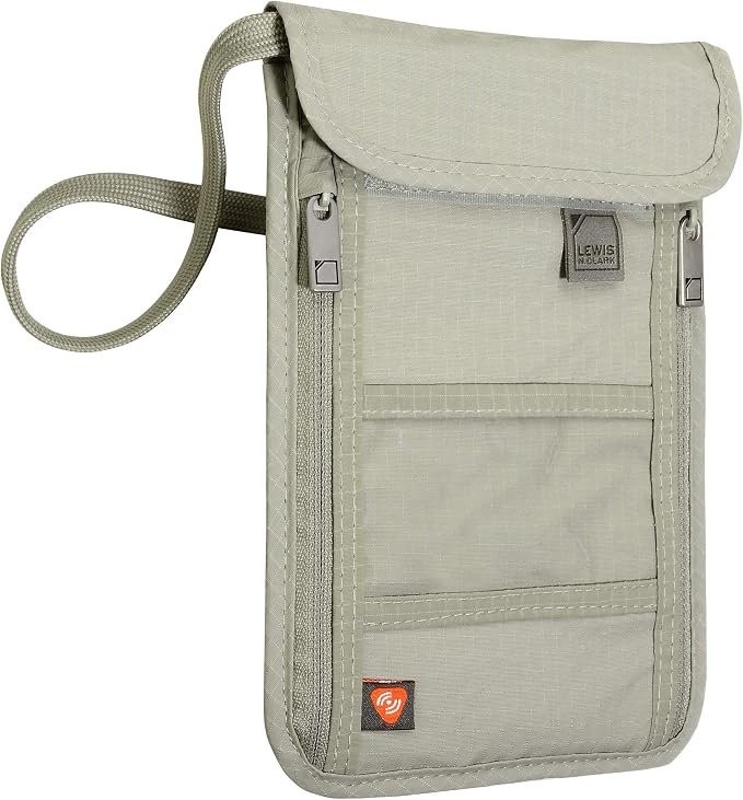 Lewis N. Clark RFID Blocking Stash Neck Wallet, Travel Pouch + Passport Holder for Women & Men, Taupe by LewisNClark