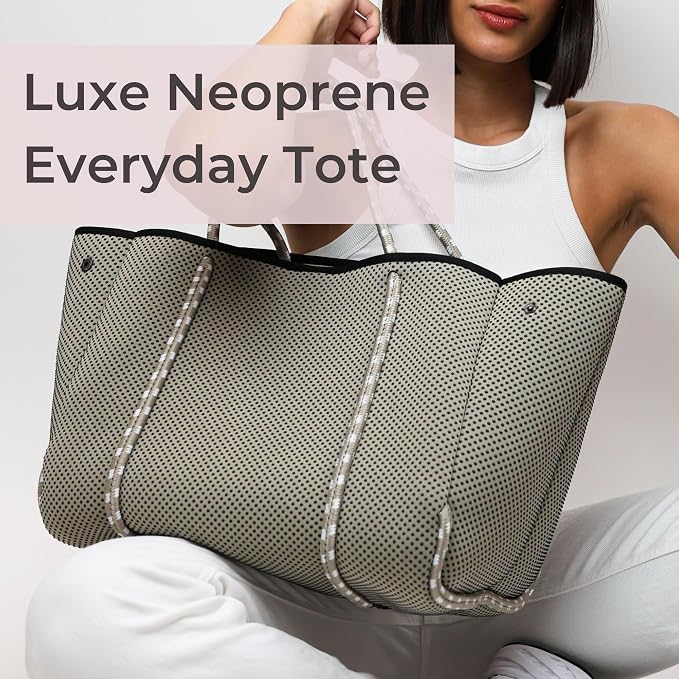 POPUPS Large Neoprene Tote Bag for Women - Everyday Designer Handbag for Travel Work and Beach with Pockets and Zipper Pouch - Image 2