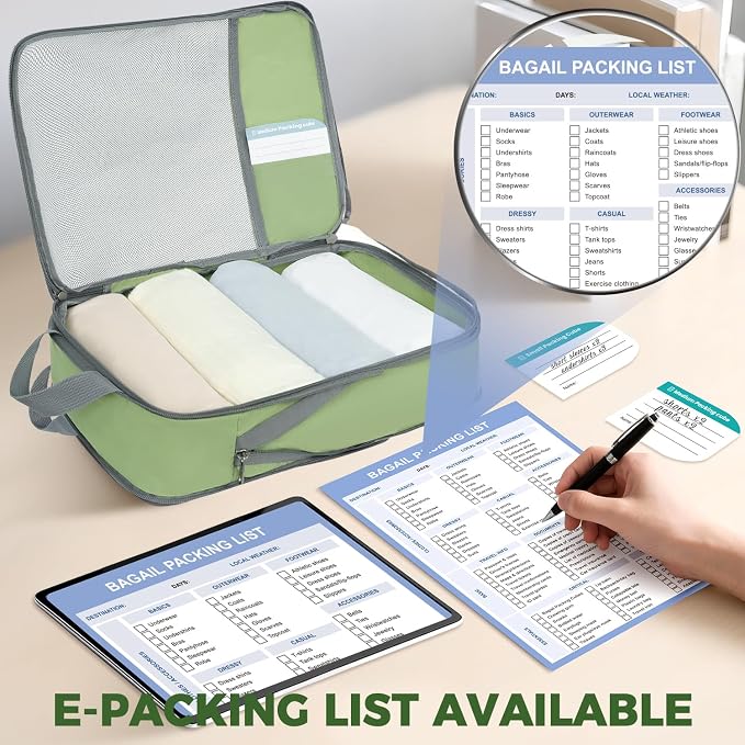 BAGAIL Lightweight Compression Packing Cubes for Travel, 6 Set,Matcha Green | Salis Nylon Fabric,Anti-Tearing,Save Space,SBS Zippers,Packing List,PVC Tag Pocket,Custom Labels,Visible Mesh,Portable Handel - Image 2