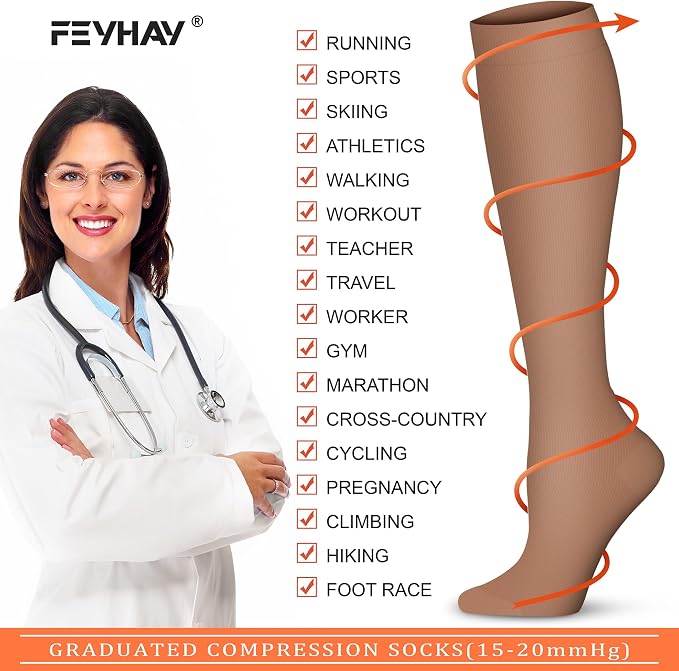 FEYHAY Copper Compression Socks (8 Pairs) 15-20 mmHg Circulation is Best Athletic & Daily for Men & Women, Running, Climbing - Image 5