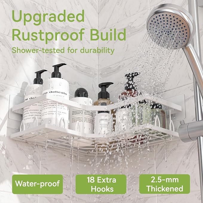 Shower Shelf Corner, Adhesive Shower Caddy Rustproof, Shower Shelves Corner with Soap Holder, No Drilling Shower Corner Organizer for Dorm, Renters Bathroom, White, 3 Pack - Image 4