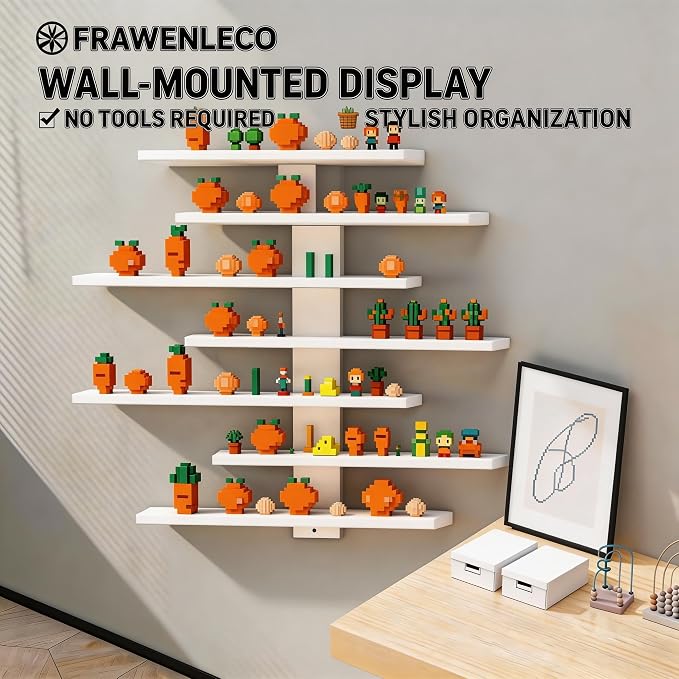 No Drill Floating Shelf for Wall, 7-Tier Wall Mounted Organizer, Damage-Free Display Shelf for Collectibles, Figures, Bathroom Kitchen Storage, White - Image 5