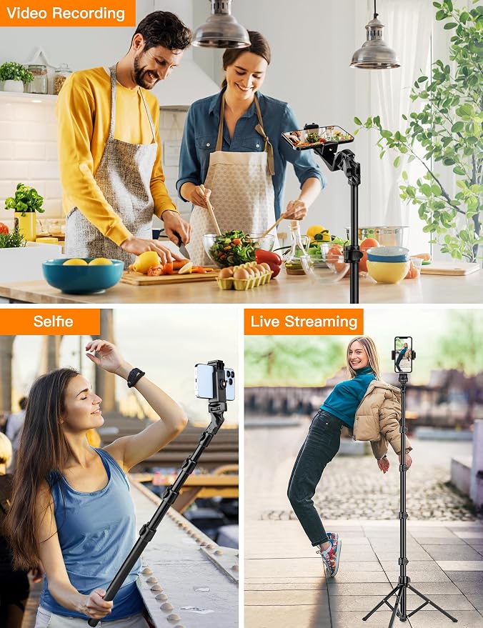Phone Tripod, 86" Tall Tripod for iPhone with Flexible Gooseneck & Remote | Portable Aluminum Cellphone Stand for Selfies, Video Recording,Travel, Compatible with iPhone Android - Image 5