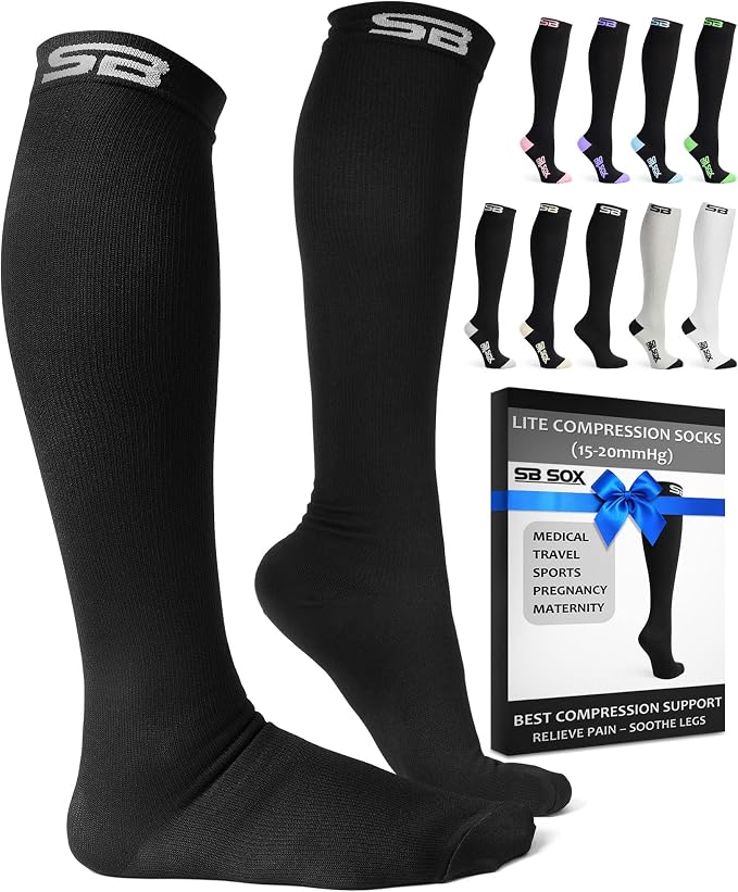 SB SOX Compression Socks for Men & Women (15-20mmHg) | Best Compression Socks for Flying, Medical, Sports, Wide Calf Fit, Pregnancy, and Daily Wear by SBSOX