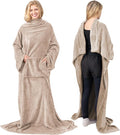 PAVILIA Blanket with Sleeves for Adult Women Men, Soft Warm Wearable Blanket Fleece Wrap Throw, Robe Blanket Gift by PAVILIA