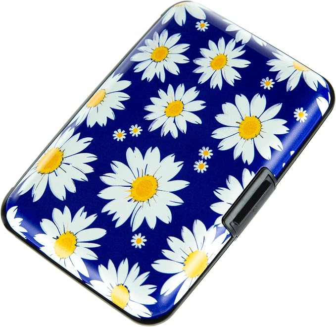 Credit Card Holder for Women Men RFID Blocking Wallet Small Business Metal Slim Mini Aluminum Hard Case (White Flowers Chamomile) by Kaabao
