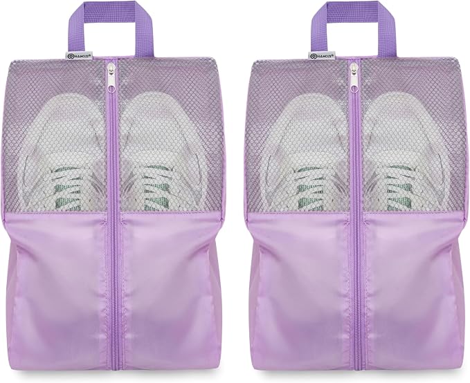 Shoe Bags For Travel, Used As For Storage or Shoe Travel Bag, Space Saving When Travelling With This Travel Shoe Bags For Packing, Waterproof Nylon Sneaker Bag. (Light Purple, 2 Pack, Medium) by HANOZI