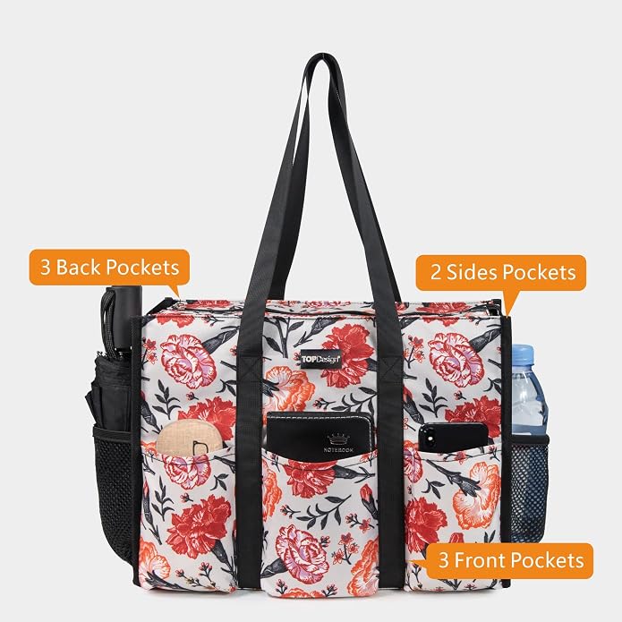 TOPDesign Utility Water Resistant Tote Bag with 13 Pockets, Top Zipper Closure & Thick Bottom Support, for Working Women - Image 3
