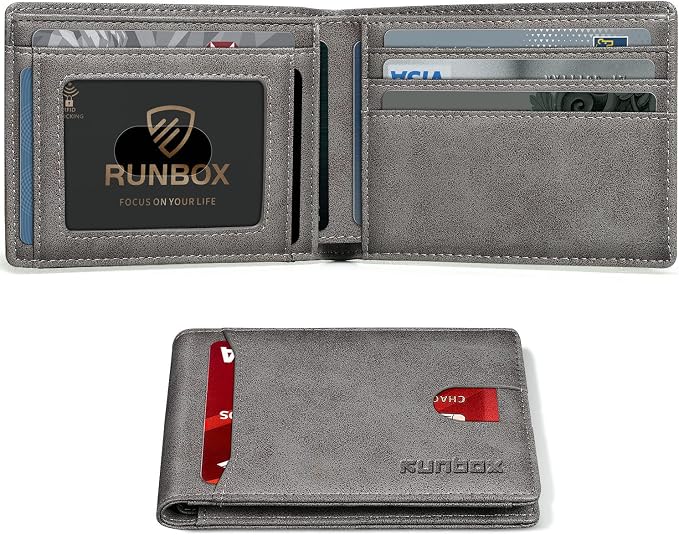 RUNBOX Wallet for Men, Slim Leather Bifold, RFID Blocking Card Holder | Minimalist Front Pocket Design, Credit Card Organizer, Holds 11 Cards, Large Capacity, Thin Profile, Birthday Gifts for Men by RUNBOX