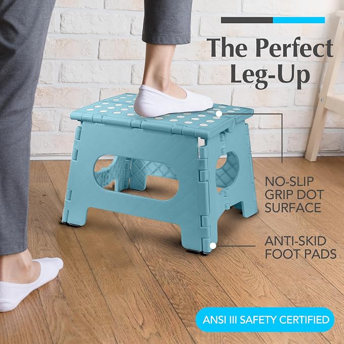 Handy Laundry Folding Step Stool 9 Inch, Teal, Non-Slip Holds 300 lbs | 9 Inch, Teal, Foldable Collapsible Step Stool, Non-Slip, Holds 300 lbs, Kitchen Bathroom Bedroom, Adults - Image 2