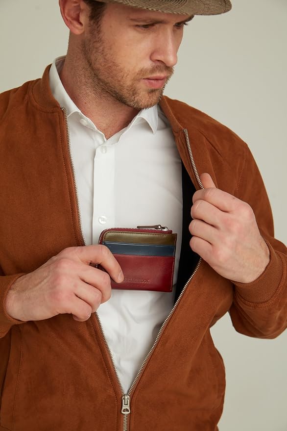 RFID Blocking Zipper Wallet, Slim Business Card Holder, Men & Women, Handcrafted Full-Grain Leather, Gift Box & Pouch, Christmas & Birthday, Burgundy (Plus Colors) - Image 2