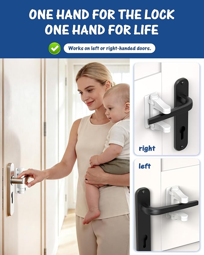 Yunkey Child Proof Door Lever Lock (2-Pack) - Dual-Button Design Helps Prevent Toddlers & Pets from Opening Doors, Fits Standard Lever Handles, 3M Adhesive, No Drill, Removes Cleanly - Image 2