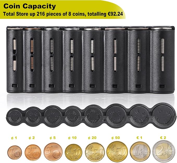 BSTKEY Euro Coin Holder Coin Dispenser, Fanny Pack with Banknote Waiters Purse Coin Sorter Coin Organizer, Black Coin Storage Bag with Belt for Waitress Server Collector Cashier Change - Image 4