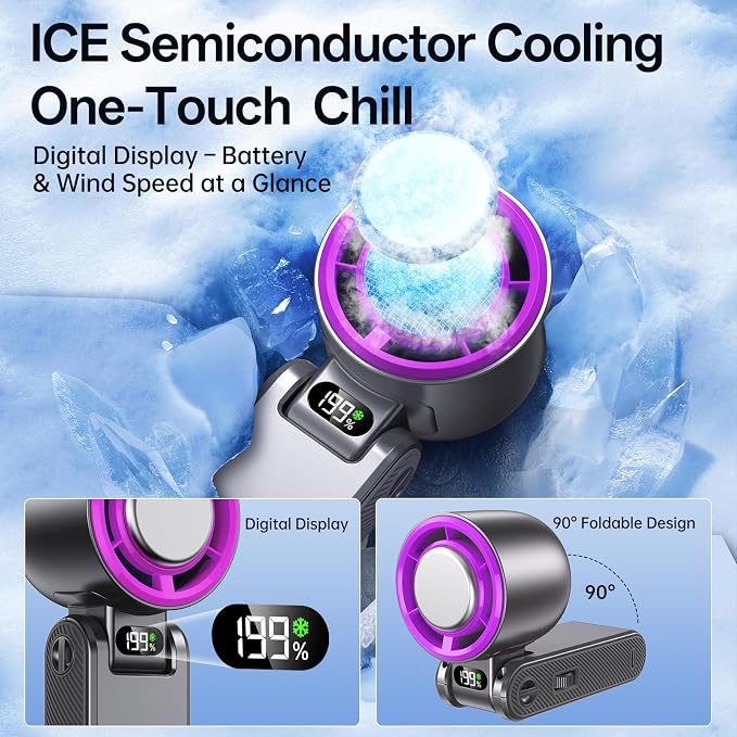 Pro Handheld Portable fan with Turbo Cooling, Speed(1-199) 5500mAh | 20000 RPM Hand Held Fan Rechargeable Powerful Mini Personal fan for Travel, Outdoor, Beach & Makeup - Image 4