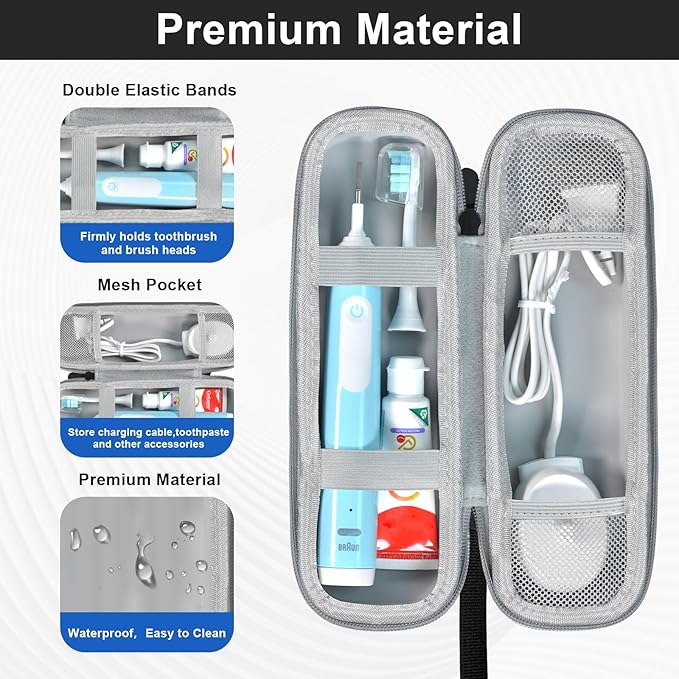 Toothbrush Travel Case for Oral-B/Oral-B Pro 1000 1500 5000 7000 7500 6000 9600/ Phlips Sonicare 4100 5100 1100 6100 5300 Electric Toothbrush, Portable Hard Protective Storage Bag (Black) - Image 4