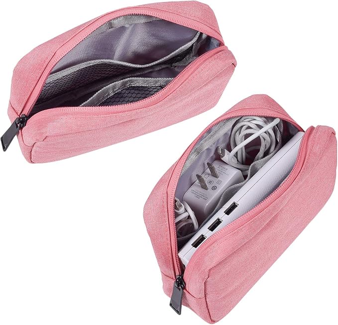 dealcase Electronic Accessories Organizer, Durable Small Electronics Accessories Storage Bag Compatible Laptop Charger Various USB,Cables,Cords and Power Travel Gadget Carry Bag,Pink(Small+Big) - Image 4