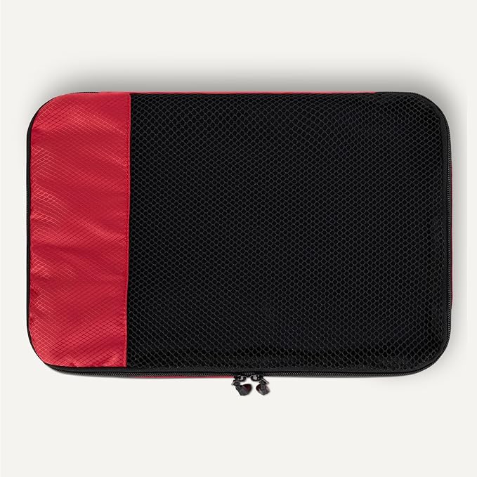 Amazon Essentials 4-Piece Packing Cubes Travel Accessories Set, Luggage Organizer with Double Zipper, Mesh Top, Space-Saving, Medium, Red (Previously Amazon Basics) - Image 5