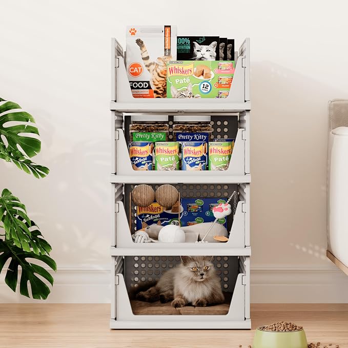 6 Pack Closet Organizer Storage Bins Stackable Plastic Drawer Shelf | Basket for Clothing Stackable Storage Bins Shelf Storage Container for Closet Wardrobe Bedroom Bathroom Office Grey Foldable - Image 2