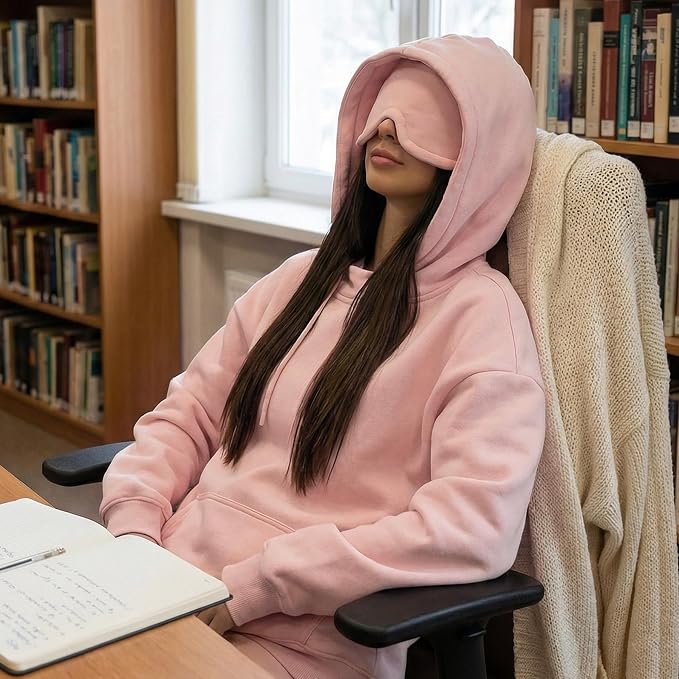 Ainangua Womens Oversized Pullover Essentials Hoodie with Eye Mask Comfor Airplane Mode Travel Office Vacation Sweatshirt - Image 5