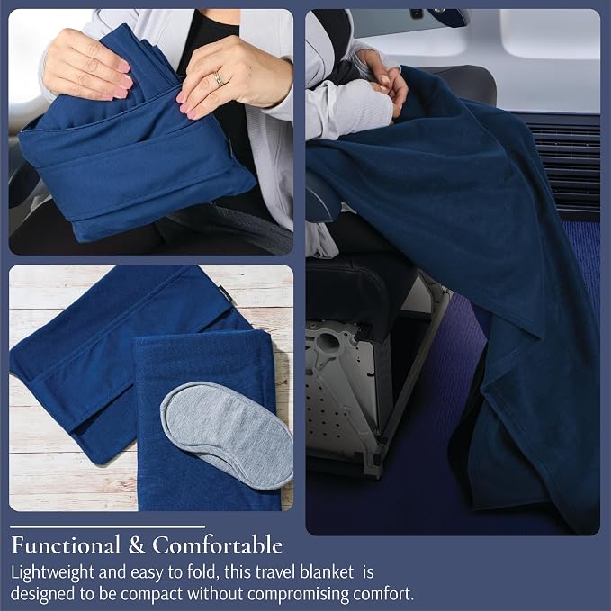 Brookstone Travel Blanket 2-in-1 Soft Throw with Carrying Pouch | Zippered Sack Doubles As a Headrest, Breathable Fabric Warms Flights, Car Rides & Year-Round Lounging at Home - Image 4