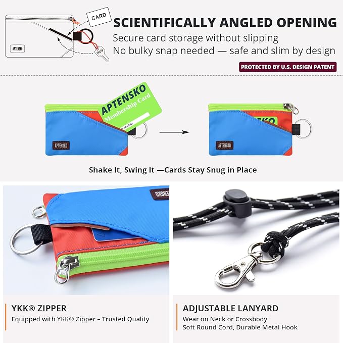 RFID Blocking Travel Wallet with Adjustable Lanyard, Small Nylon Zipper Pouch and Badge Holder for ID, Credit Cards, Cash, Keys, Commuters (SkyBlue+BlazingOrange) - Image 5