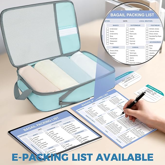 BAGAIL Lightweight Compression Packing Cubes for Travel, 6 Set, Dusty Blue | Salis Nylon Fabric,Anti-Tearing,Save Space,SBS Zippers,Packing List,PVC Tag Pocket,Custom Labels,Visible Mesh,Portable Handel - Image 2
