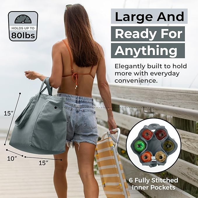 VeraMia Canvas Grocery Bag 3pc XL Set with Real Pockets, Long Shoulder Strap and Short Handle. Heavy Duty, Foldable, Washable - Image 4