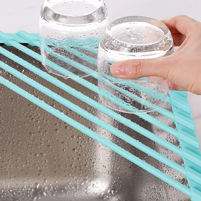 Tomorotec Roll Up Dish Drying Rack with Silicone Coating, Mint Green | 304 Stainless Steel with BPA-Free Silicone, Triangle Design Maximizes Sink Corner Space, Fits Compact Kitchens And RVs - Image 8