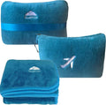 BlueHills Premium Soft Plush Mini Travel Blanket Pillow Airplane Teal Blue | Compact Pack with Luggage Belt & Backpack Clip, Car Use 2 in 1 Blanket, Foldable Case, Travel Essentials, Small Flight Throw by BlueHills