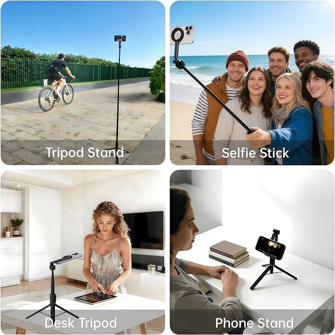 Magnetic Selfie Stick Tripod, 67" Aluminum Extendable Magnetic Holder for MagSafe, 360° Rotatable & 330° Tilt Travel Phone Tripod Stand with Wireless Remote for iPhone 12-17 Pro Max/Android/Samsung - Image 7