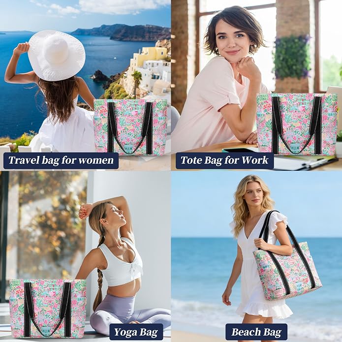 Tote Bag for Women with Laptop Compartment & Cup Holder,Nylon Bag for Work,Travel,Gym,Beach,Teacher,Nurse,School,Mom - Image 2