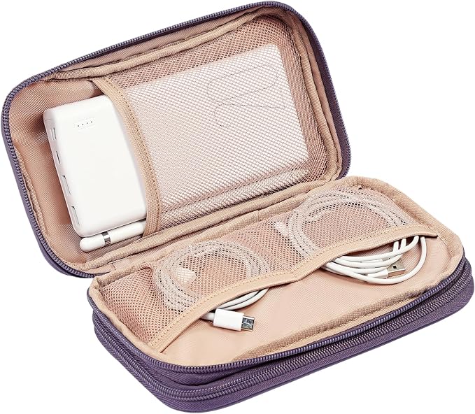 NISHEL Electronics Travel Organizer Cord Case, Charger Cable Tech Bag | Double-layer bag keeps chargers, cables, flash drive, and small tech essentials organized for trip, Medium, Purple - Image 4