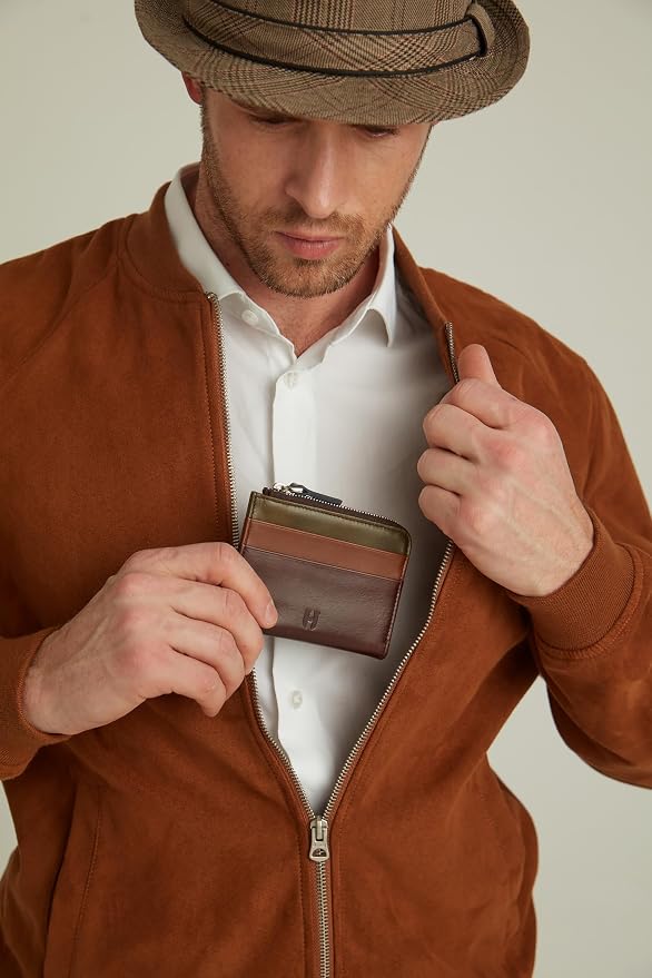 RFID Blocking Zipper Wallet, Slim Business Card Holder, Men & Women, Handcrafted Full-Grain Leather, Gift Box & Pouch, Christmas & Birthday, Brown (Plus Colors) - Image 2