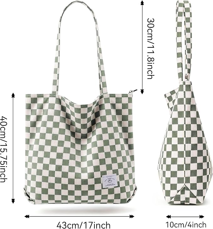 KALIDI Women Corduroy Tote Bag Zipper Casual Tote's Handbag Big Capacity Shoulder Bag with Pockets - Image 4