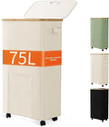 Laundry Basket with Wheels, Dirty Clothes Hamper on Wheels, Rolling Tall Laundry Hamper with lid for Laundry Room, Dorm and Bathroom, 75L Beige by Vincona