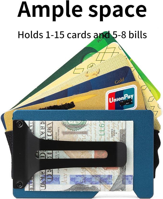 Minimalist Wallet for Men, Slim Metal RFID Blocking Wallet Credit Card Holder Money Clip & Cash Strap, Scratch-Resistant Holds 15 Cards,Ideal Gift for Men | Matte Blue - Image 3