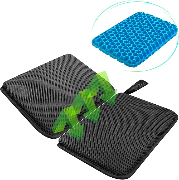 Foldable Gel Seat Cushion for Travel, Portable Chair Cushion for Camping, Honeycomb Seat Cushion, Portable Gel Cushion for Pressure Relief,1.15-Inch Thick (Black) by SeoTin