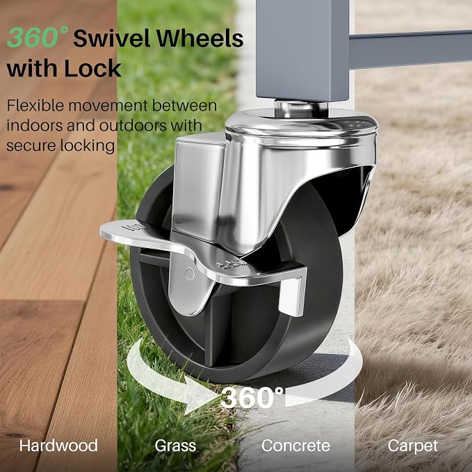 SNTD 3 Tier Rolling Cart, Metal Utility Cart on Wheels, Grey | Foldable Cart with wheels, Lockable Casters, Storage Cart for Kitchen, Office and Garage, Easy and Quick Assembly - Image 7