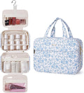 Narwey Floral Hanging Travel Toiletry Bag, Makeup Bag Organizer Make up Toiletries Bags for Full Size Essentials, Accessories, Brushes, Cosmetics (Blue Flower, Large) by Narwey