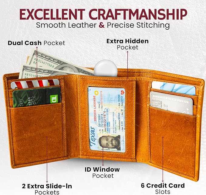 BULL GUARD Best Leather Men's RFID Trifold Wallet With ID Great Outdoor Wallet - Image 4