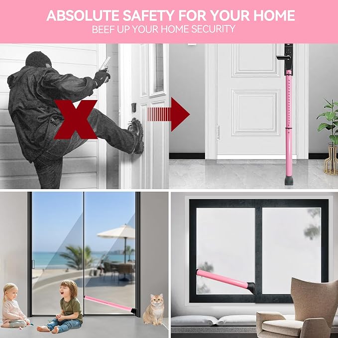 AceMining 1 Pack Door Security Bar, Patio Door Lock, 20-50 in, Pink | Sliding Glass Door Security Bar for Patio Door, Window Security and Door Stopper Protection - Image 7