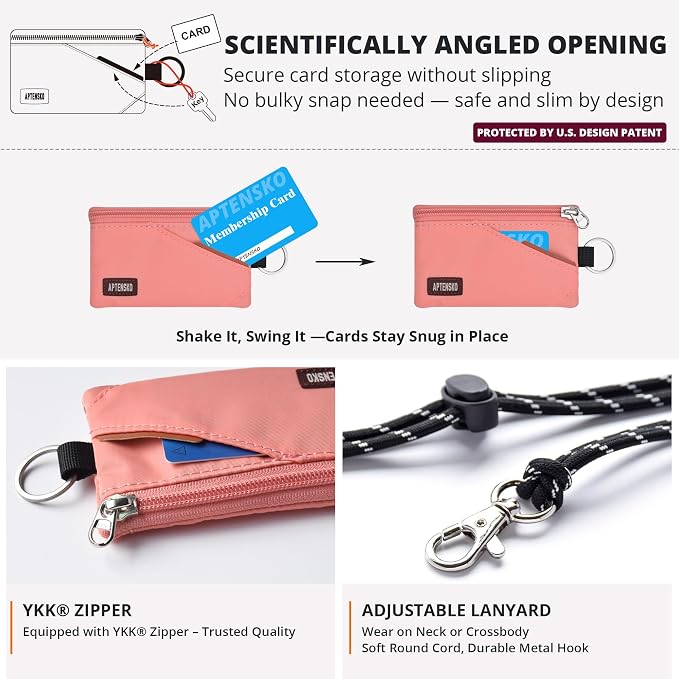 RFID Blocking Travel Wallet with Adjustable Lanyard, Small Nylon Zipper Pouch and Badge Holder for ID, Credit Cards, Cash, Keys, Commuters (Coral Blush) - Image 5