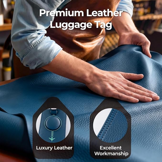 MiLi Smart Bluetooth Luggage Tracker Tag for iOS & Android | Works with Apple Find My & Google Find Hub, Anti-Lost Leather Travel Locator for Suitcase, Backpack & Gear, Blue - Image 6